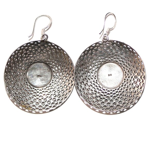 Sterling Silver Open Work Lacey Disc Earrings 14 Grams - Picture 3 of 5